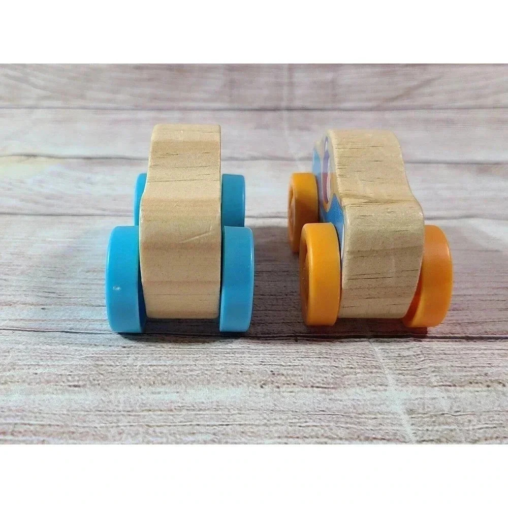 Melissa And Doug Lot Of 2 First Play Wooden Stackable Cars Plastic Wheels 4" - Picture 3 of 4